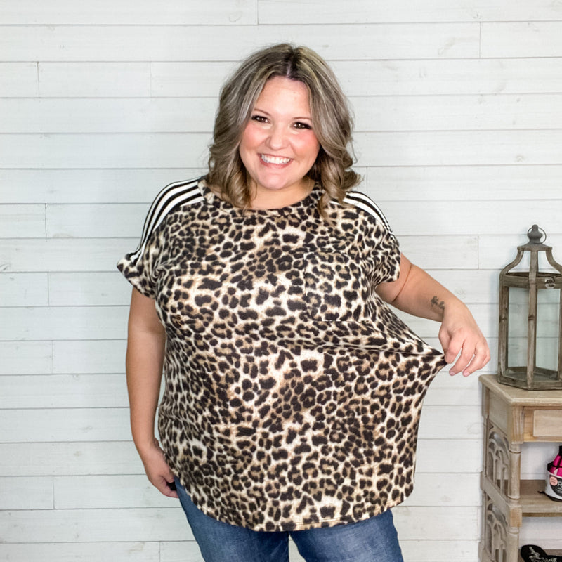 "Cat Got Your" Animal Print Short Sleeve with Chest Pocket-Lola Monroe Boutique