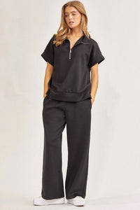 "Catalina" Short Sleeve Top and Wide Leg Pants (Black)