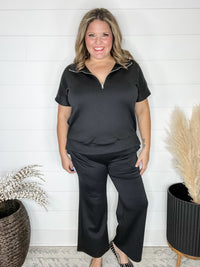 "Catalina" Short Sleeve Top and Wide Leg Pants (Black)