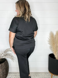 "Catalina" Short Sleeve Top and Wide Leg Pants (Black)