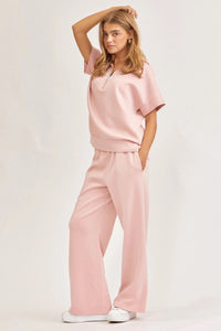 "Catalina" Short Sleeve Top and Wide Leg Pants (Blush)