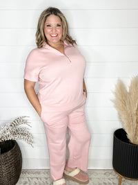 "Catalina" Short Sleeve Top and Wide Leg Pants (Blush)