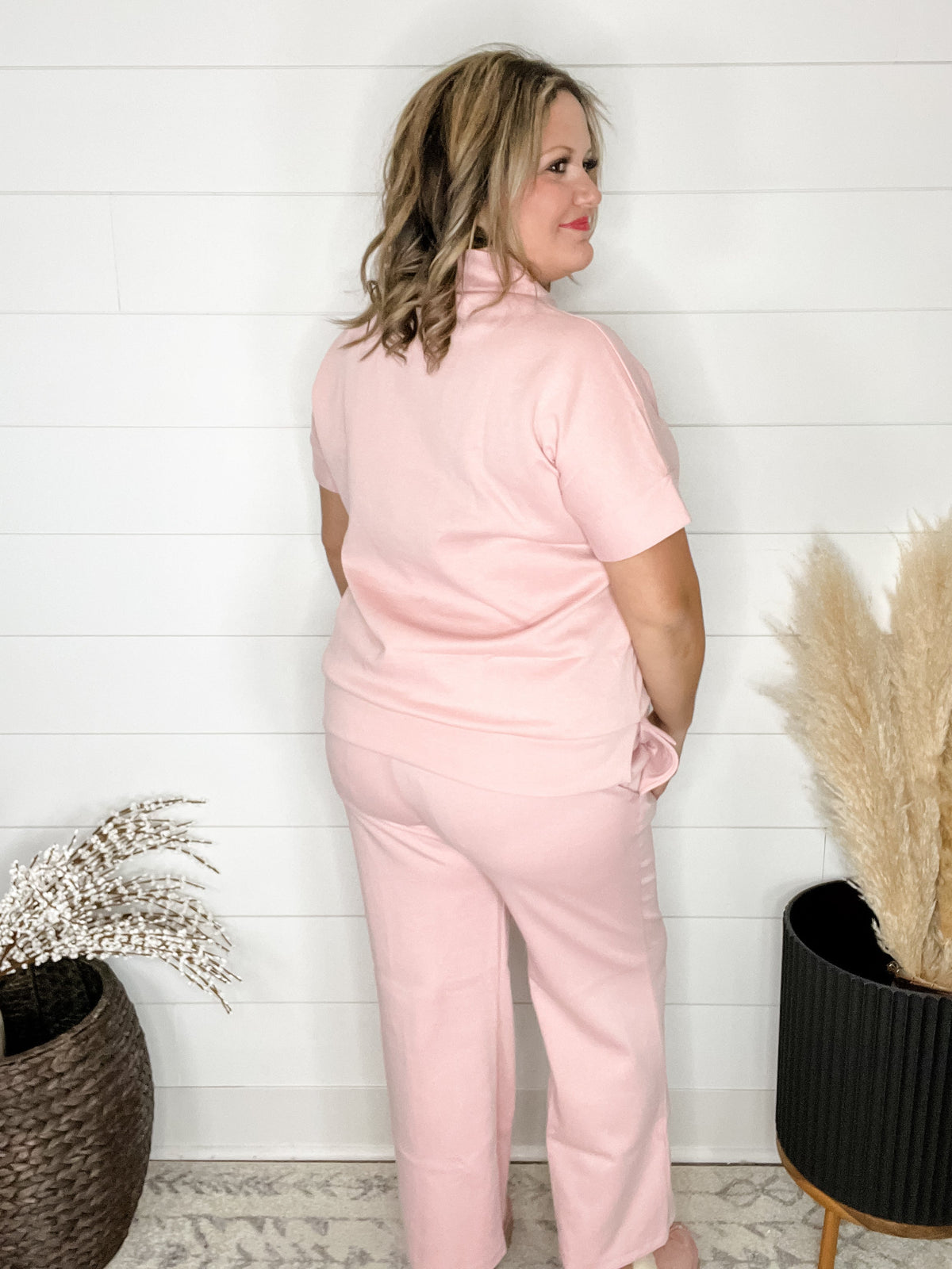 "Catalina" Short Sleeve Top and Wide Leg Pants (Blush)