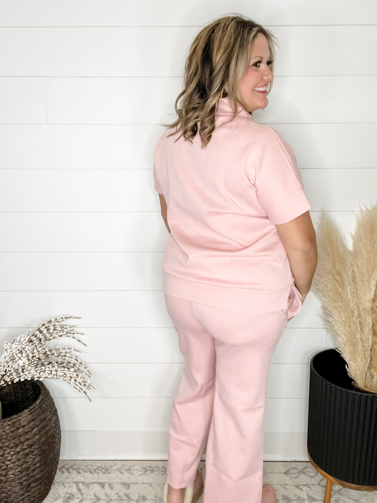 "Catalina" Short Sleeve Top and Wide Leg Pants (Blush)