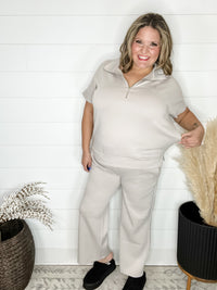 "Catalina" Short Sleeve Top and Wide Leg Pants (Grey)