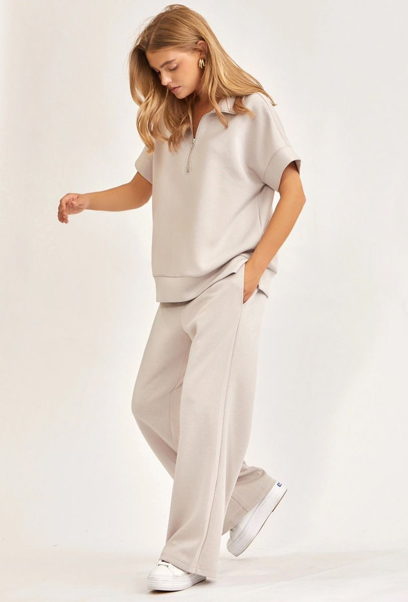 "Catalina" Short Sleeve Top and Wide Leg Pants (Grey)