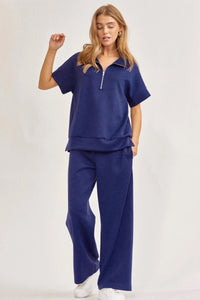 "Catalina" Short Sleeve Top and Wide Leg Pants (Navy)