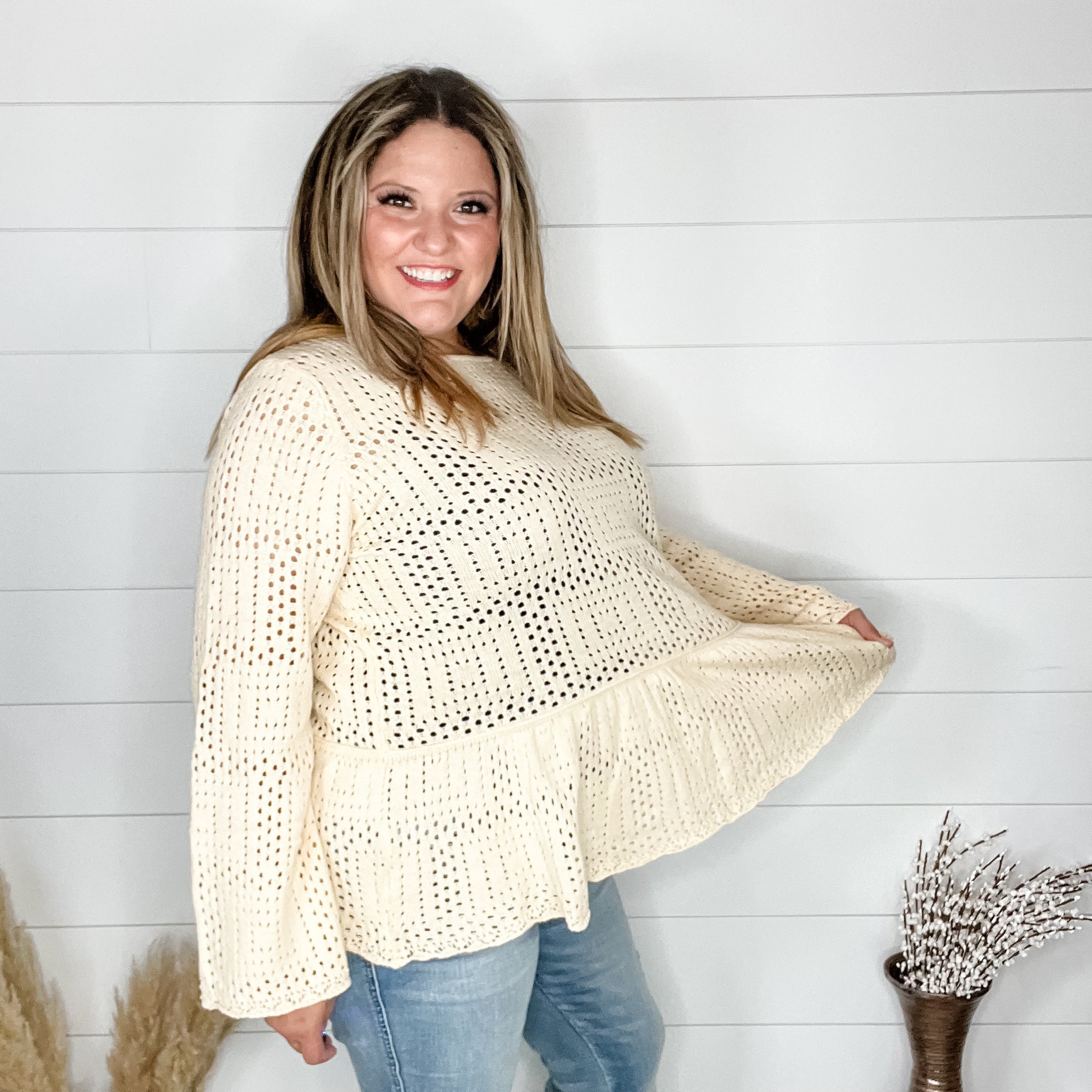 Cream bell sleeve sweater best sale