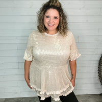 "Caught A Glimpse" Sequined Ruffle Hem and Sleeve (Gold)-Lola Monroe Boutique