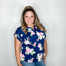 "Cedar" Floral Split Neck Cuffed Short Sleeve-Lola Monroe Boutique