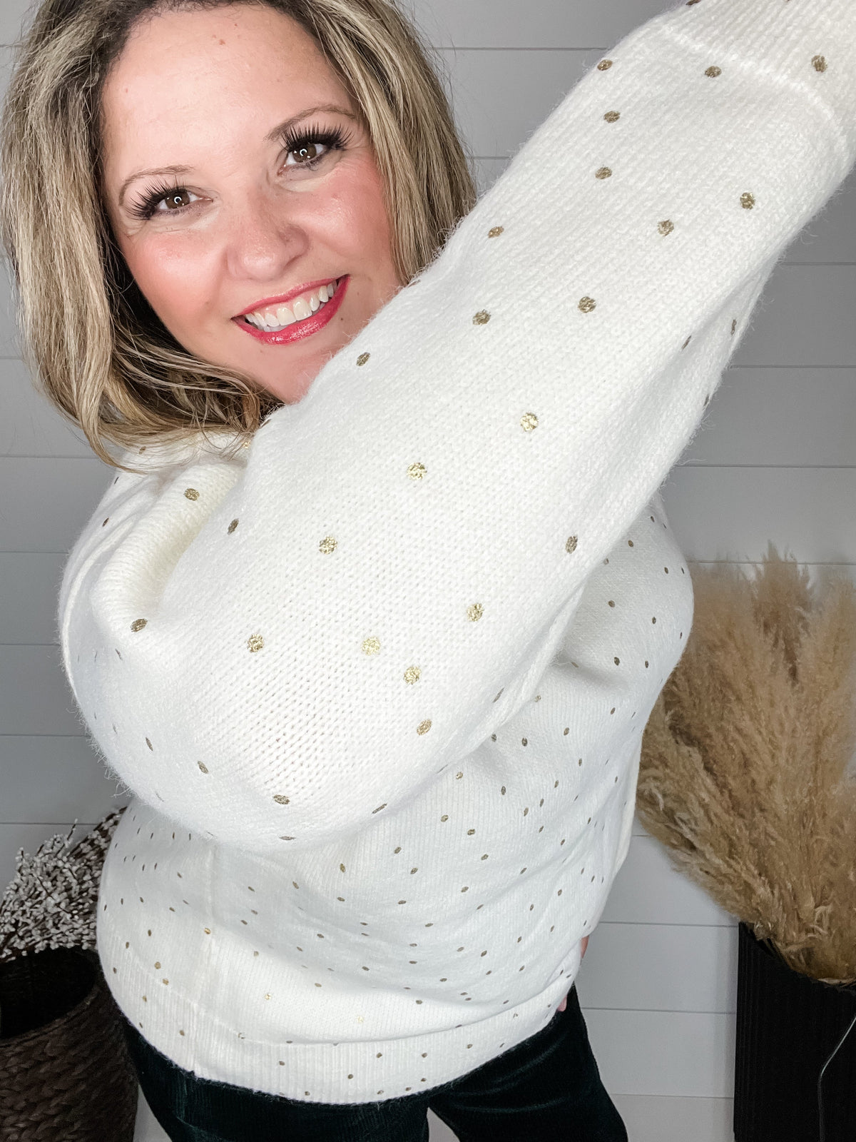 "Champagne Toast" Gold Foil Dot Sweater