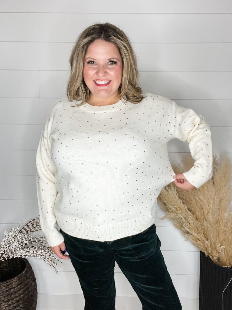 "Champagne Toast" Gold Foil Dot Sweater