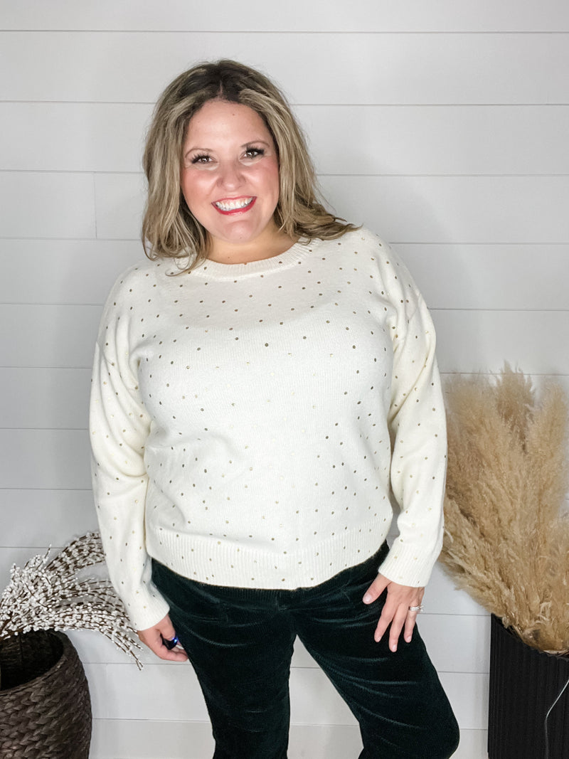 "Champagne Toast" Gold Foil Dot Sweater