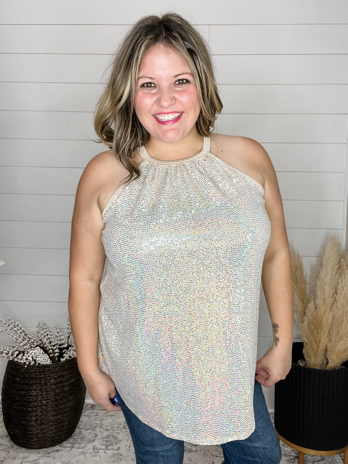 "Champagne Wishes" Sparkle Halter Tank-Lola Monroe Boutique