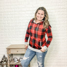 Charcoal & Red Plaid Hoodie-Lola Monroe Boutique