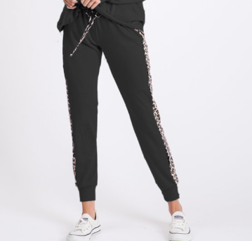 "Charlie" Joggers with Animal Print Trim-Lola Monroe Boutique