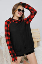 "Check it Out" Buffalo Plaid Hoodie (Black Body)-Lola Monroe Boutique