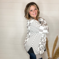 "Check Me Out" Checkered Cardigan with Sequin Detail (Multiple Colors)-Lola Monroe Boutique