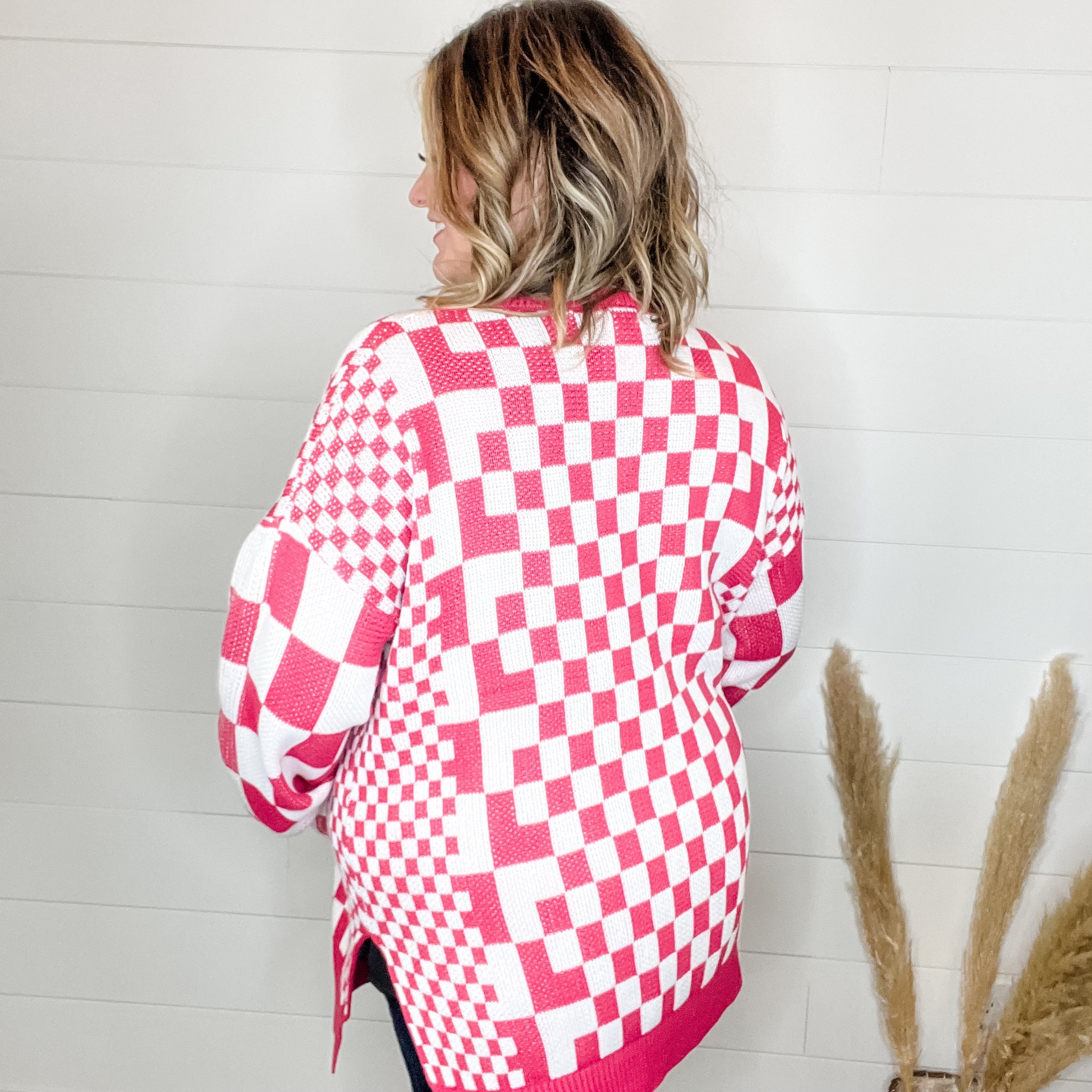 "Check Me Out" Checkered Cardigan with Sequin Detail (Multiple Colors)-Lola Monroe Boutique