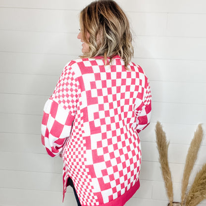 "Check Me Out" Checkered Cardigan with Sequin Detail (Multiple Colors)