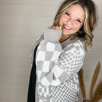 "Check Me Out" Checkered Cardigan with Sequin Detail (Multiple Colors)