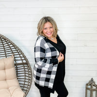 "Checked Out For The Weekend" Black & White Checkered Cardigan-Lola Monroe Boutique
