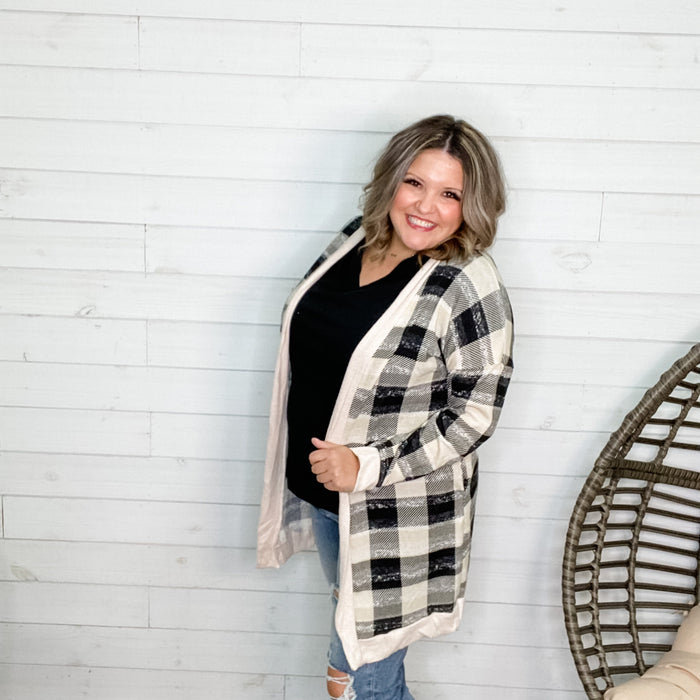 Checkered Cream and Black Cardigan with Pockets-Lola Monroe Boutique