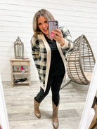 Checkered Cream and Black Cardigan with Pockets-Lola Monroe Boutique