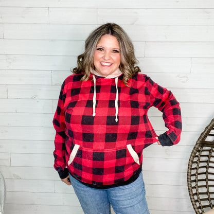Checkered Sherpa Lined Hoodie (Black and Red)