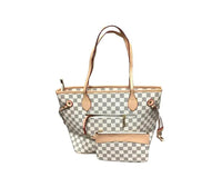 Checkered Tote with pouch(Cream, Brown, Black)