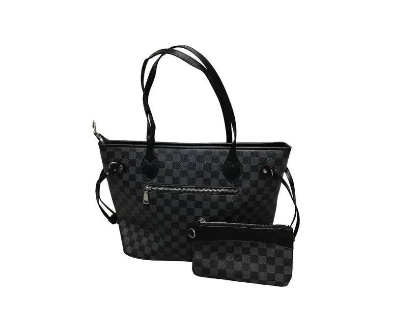 Checkered Tote with pouch(Cream, Brown, Black)