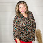 "Chocolate Cheetah" Animal Print Lizzy 3/4 Sleeve Split Neck-Lola Monroe Boutique