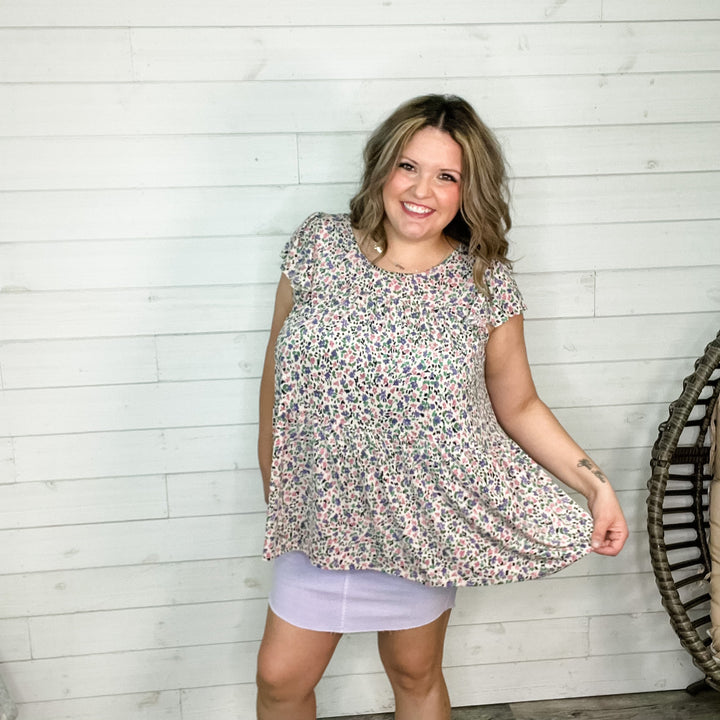 "Christa" Floral Ruffle Cap Sleeve Tiered Top