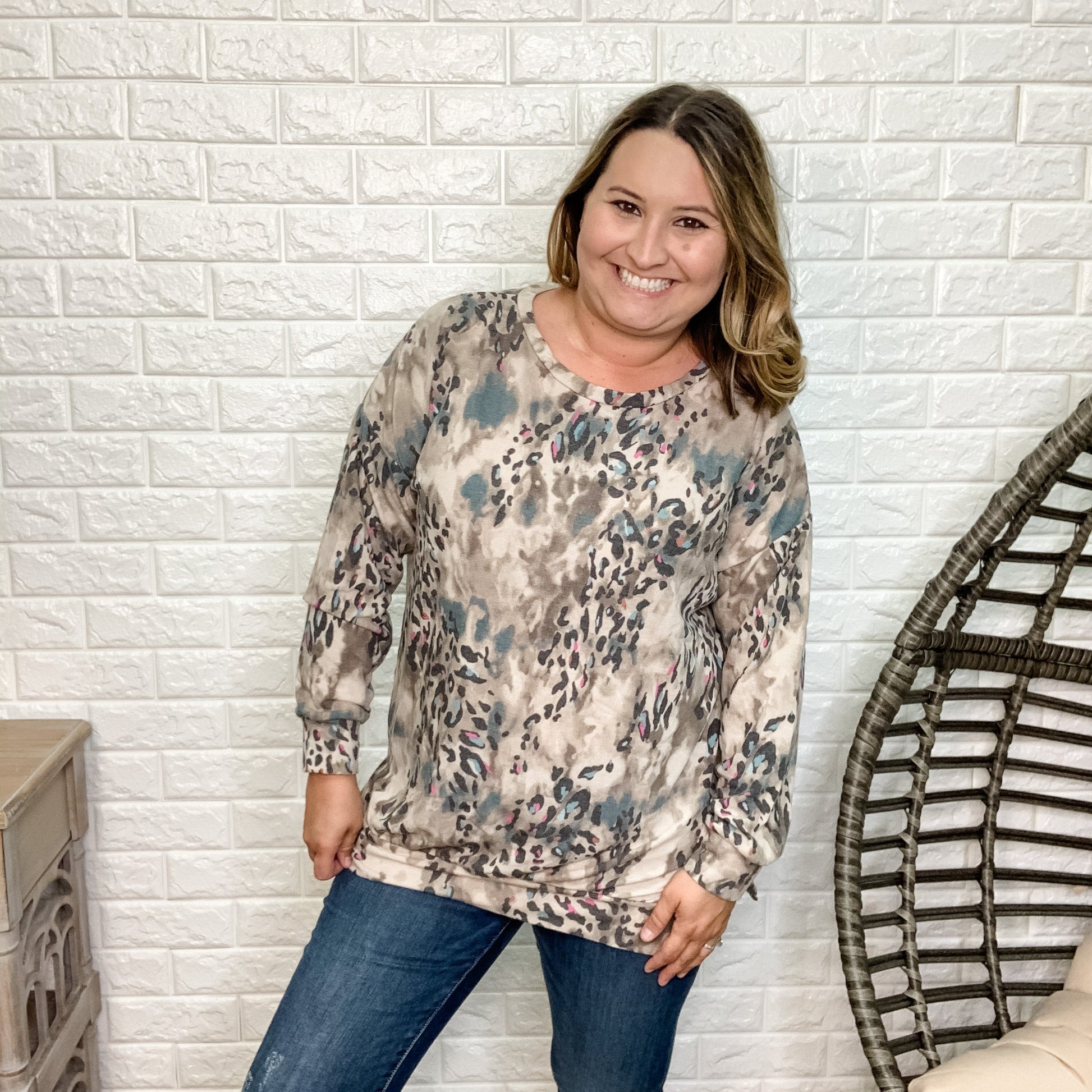 "Clara" Animal Print Long Sleeve Side Slit