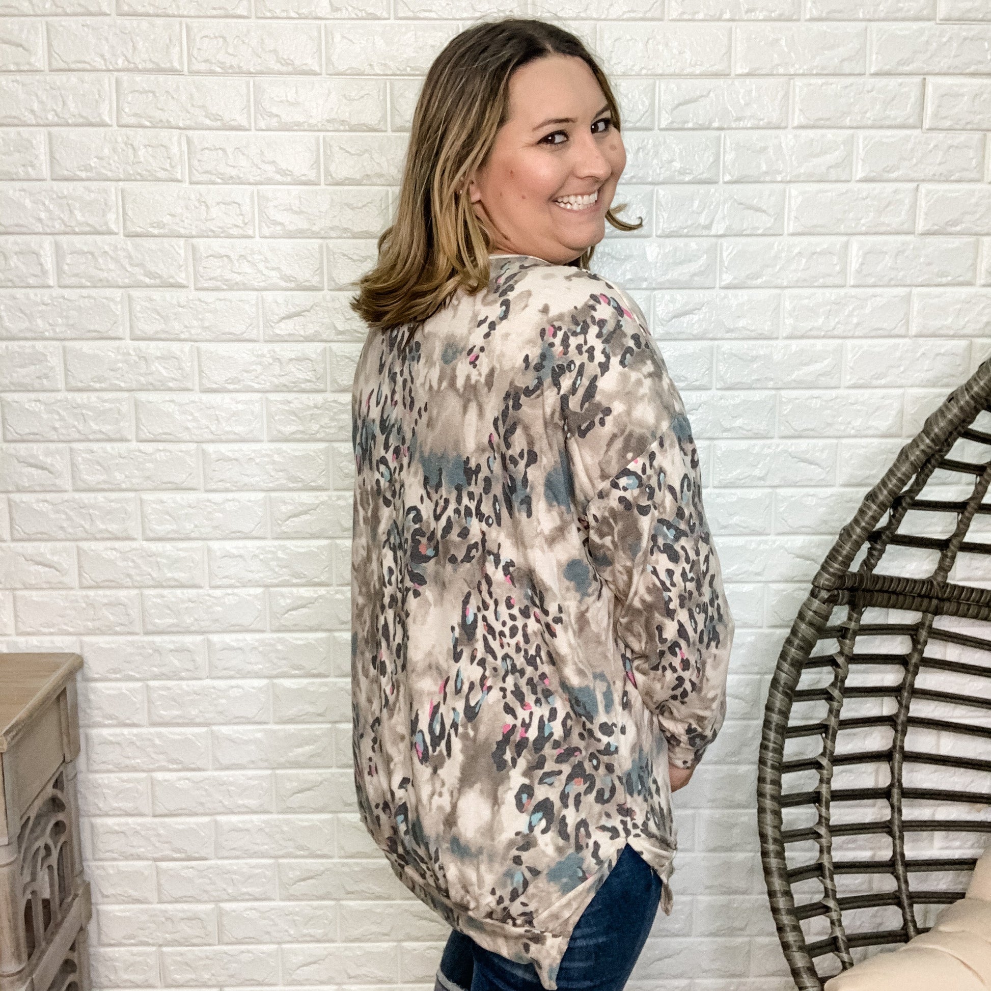 "Clara" Animal Print Long Sleeve Side Slit