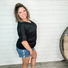 "Clark" V Neck Dolman (Black)-Lola Monroe Boutique