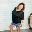 "Clark" V Neck Dolman (Black)-Lola Monroe Boutique