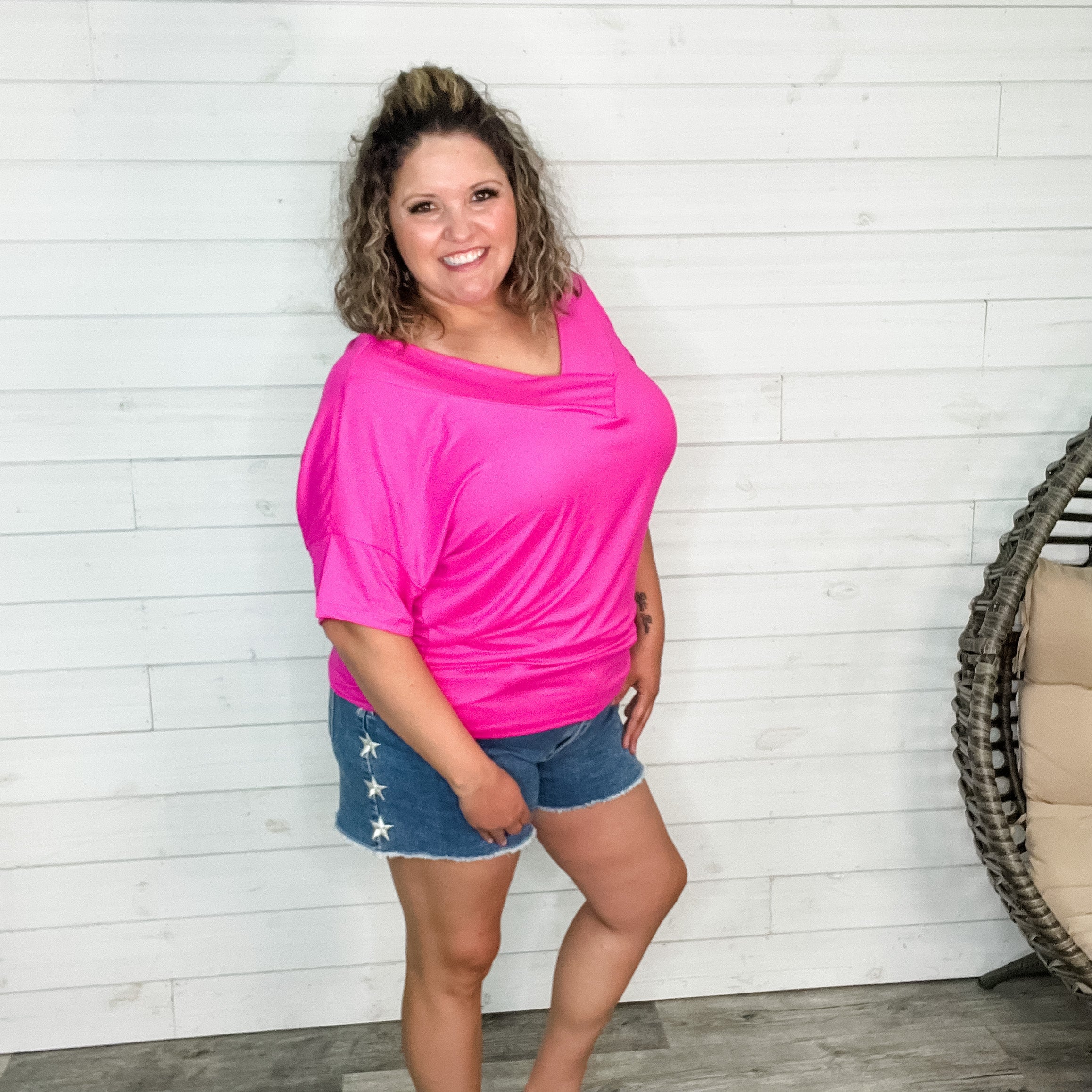 "Clark" V Neck Dolman (Fuchsia)-Lola Monroe Boutique