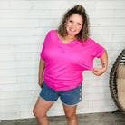 "Clark" V Neck Dolman (Fuchsia)-Lola Monroe Boutique