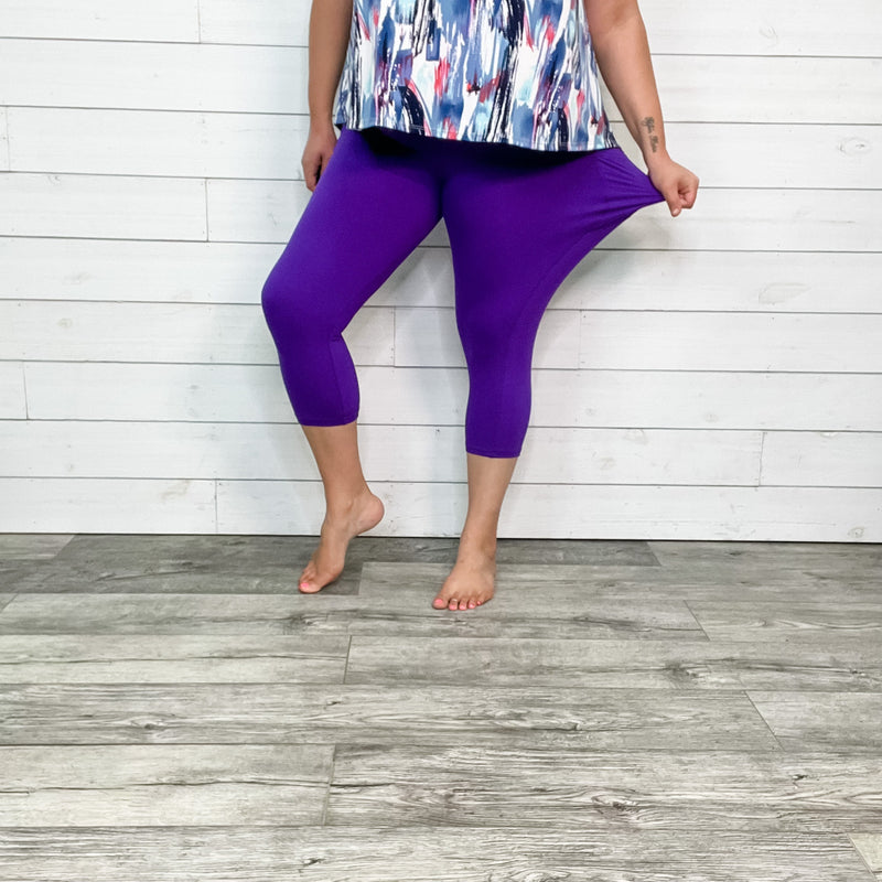 Classic Legging Style Capris With Pocket (Purple)-Lola Monroe Boutique