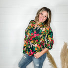 "Clayton" Floral Lizzy 3/4 Sleeve Split Neck-Lola Monroe Boutique