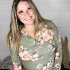 "Clover" Floral Long Sleeve Split Neck-Lola Monroe Boutique