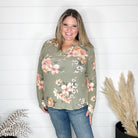 "Clover" Floral Long Sleeve Split Neck-Lola Monroe Boutique