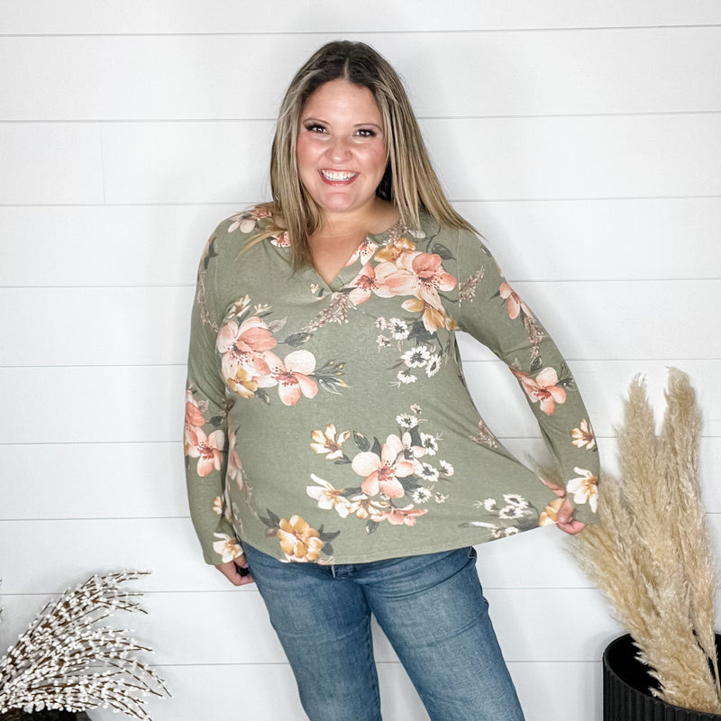 "Clover" Floral Long Sleeve Split Neck