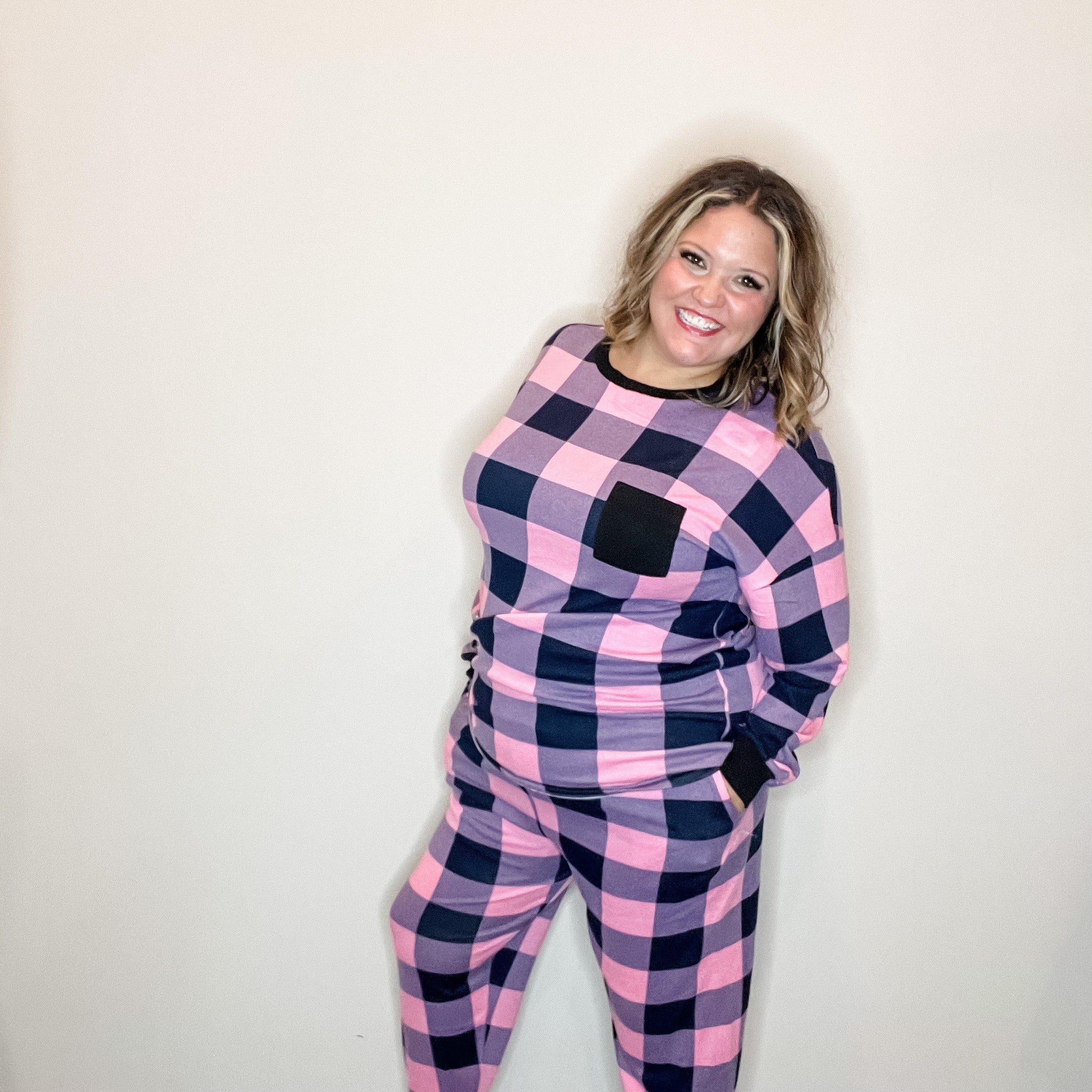 "Comfy" Plaid Lounge Set with Pockets-Lola Monroe Boutique