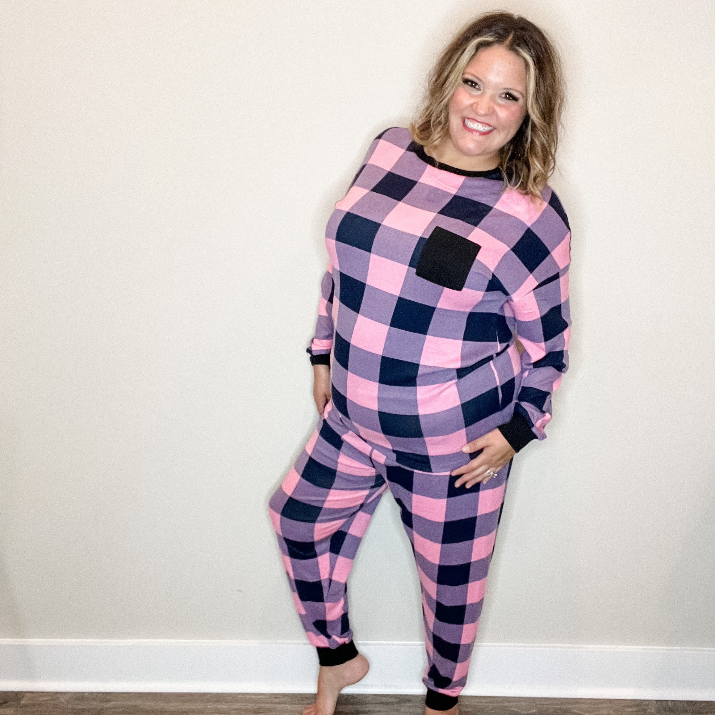 "Comfy" Plaid Lounge Set with Pockets-Lola Monroe Boutique