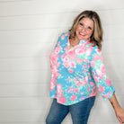 "Confusion" Floral Lizzy 3/4 Sleeve Split Neck Tops-Lola Monroe Boutique