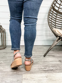 Corkys "Carley" Wedge Sandal (Black Natural Stripe)-Lola Monroe Boutique