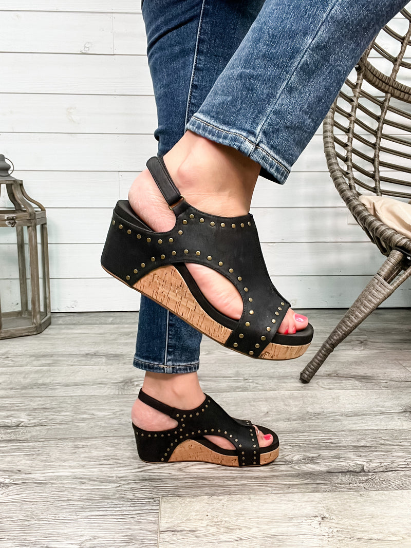 Corkys "Carley" Wedge Sandal (Black Oil Studs)-Lola Monroe Boutique