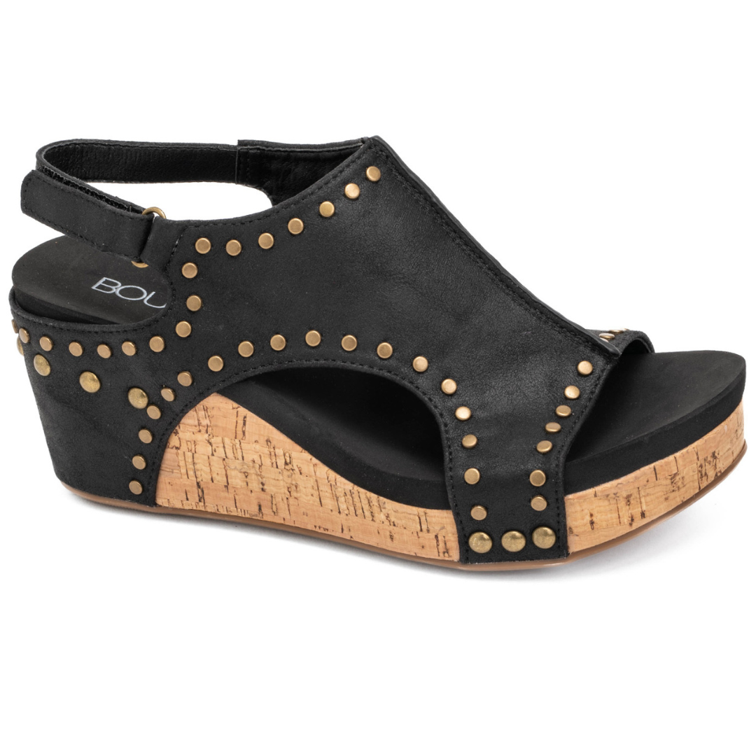 Carley Wedge Sandal By Corkys (Black Oil Studs)-Lola Monroe Boutique